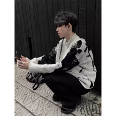 【有货】D8844-特P60仿貂毛提花扎染拉链开衫毛衣男女重磅针织衫，男装针织衫/毛衣，星座603-2