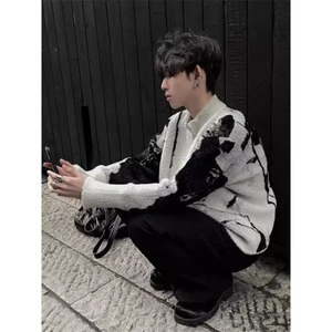 【有货】D8844-特P60仿貂毛提花扎染拉链开衫毛衣男女重磅针织衫图片