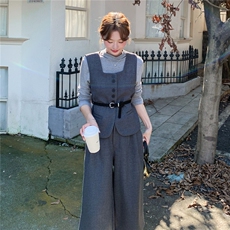 学院风灰色马甲套装女2025秋季新款巨好看减龄打底衫休闲裤三件套，女装套装/套裙，2C253