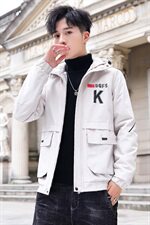 秋冬新款棉服男模特加厚夹克风衣保暖外套工装棉衣米白861加绒，男装夹克，星座1207
