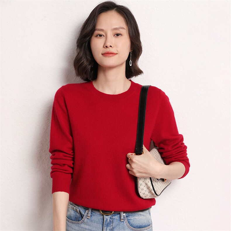 秋冬新款时尚潮流纯色圆领8色可选女柔软舒适,女装羊毛衫,艾米娇羊绒