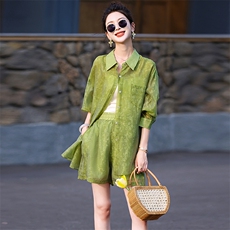 夏日焕新~轻薄天丝防晒衣套装女2025夏防晒衬衫休闲短裤两件套装，女装套装/套裙，歌伊格美