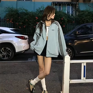 K14-P62 秋冬美式三条杠男女夹克双面穿宽松情侣棒球服运动百搭图片