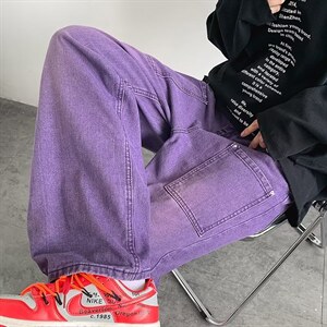 牛仔裤男秋季潮大码休闲裤子高街慵懒男日系N8117P45图片