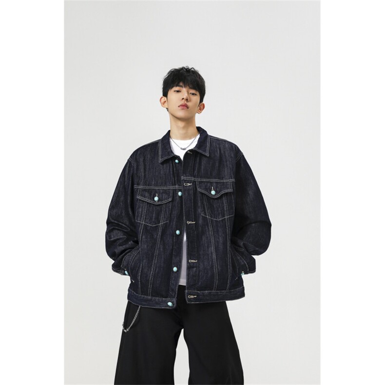 2025新款净版水洗翻领潮流牛仔夹克情侣款外套N2601/P105,男装工装外套,星座202