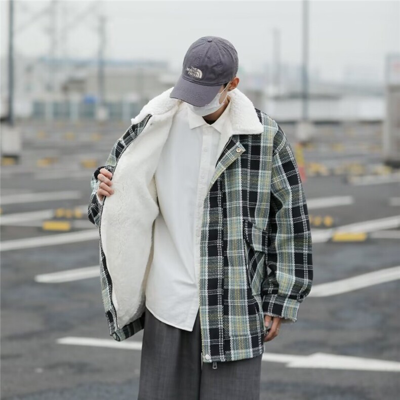 格子羊羔毛棉衣男士冬季加绒加厚潮流棉服外套棉袄TT9018P68,男装棉衣,星座1013-5