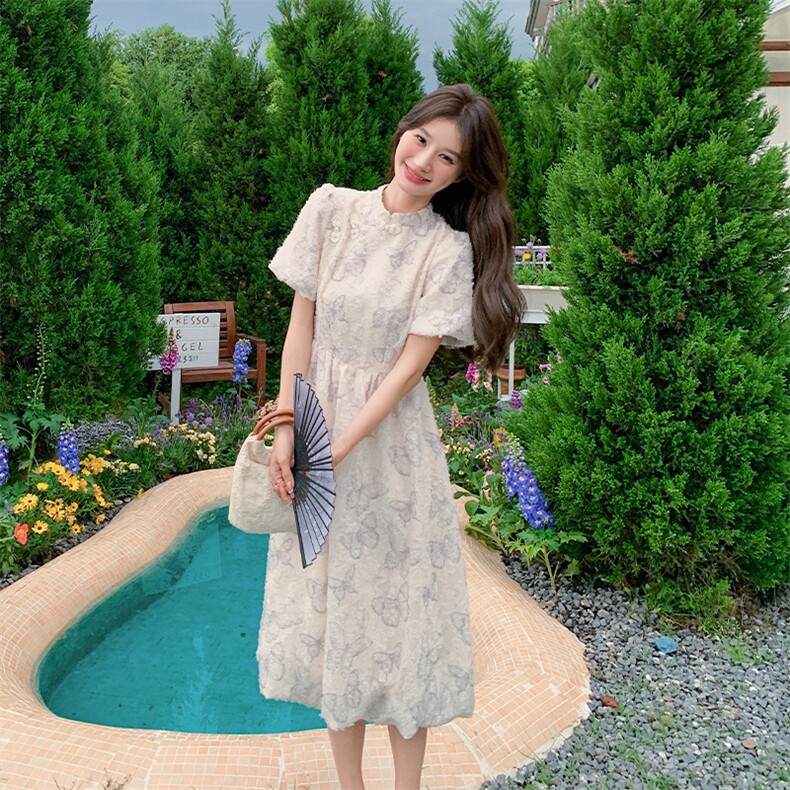 新中式改良旗袍连衣裙女夏2024新款轻国风复古蝴蝶印花显瘦裙子,女装连衣裙,姿衣轩