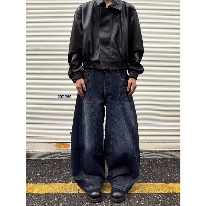 美式复古牛仔裤新款高街设计感宽松阔腿拖地裤N826-P60,男装牛仔裤,星座208-5