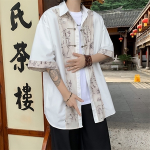 C431-P40  2024夏季设计感新中式短袖衬衫潮牌宽松风衬衫图片