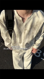 XZ809A/SYR27/P30/控48 扎染麂皮绒V领长袖T恤卫衣图片