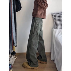 水洗直筒工装裤男女情侣高街复古做旧宽松阔腿牛仔裤NZK905-P70，男装牛仔裤，星座302B-2