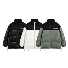 白底23新款冬季时尚百搭宽松字母印花PU棉服外套MY401P115控158，男装棉衣，电商A247-1