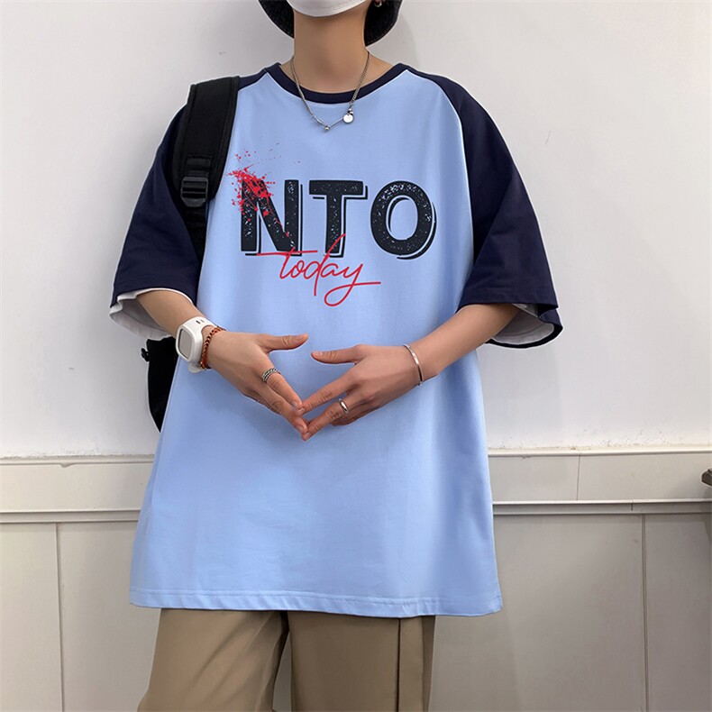 32支双纱直播重磅260克拼接美式潮牌宽松印花复古短袖t恤控49,男装T恤,星座301D-4(原星座1004-4）