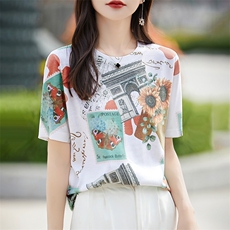 圆领日常薄款不连帽短袖修身型2025年秋季，女装T恤，新胜羊绒