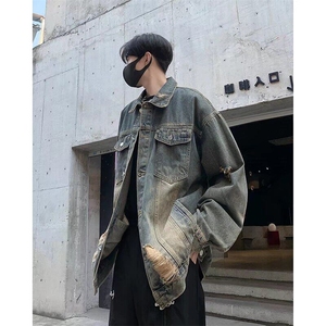 DW152-P65水洗做旧牛仔夹克男新款潮流破洞美式复古痞帅休闲外套
