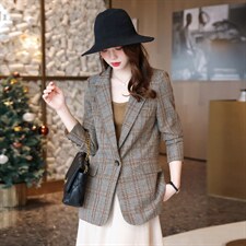 千鸟子格西装女外套2025年新款早秋气质长袖小个子格子春秋西服，女装西装，鑫源服饰