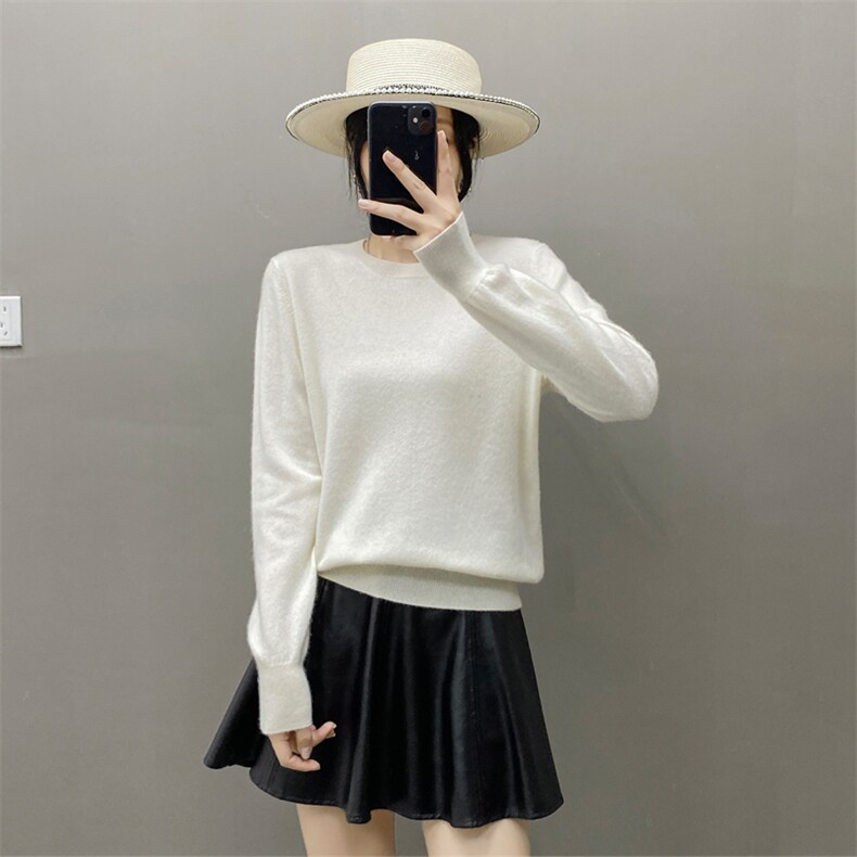 24新品平面圆领100分纯山羊绒舒适保暖时尚羊绒衫宽松通勤,女装羊绒衫,织绒羊