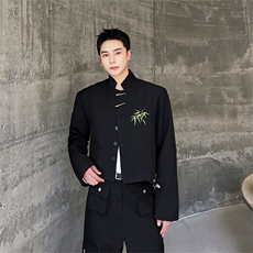 新中式翠竹绣花西装外套男设计感金属扣上衣男P135，男装西服，星座1009（原B233）