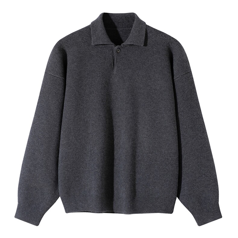 重磅秋冬北极绒亨利领毛衣开衫美式复古休闲慵懒风纯色翻领针织衫,男装针织衫/毛衣,电商A486