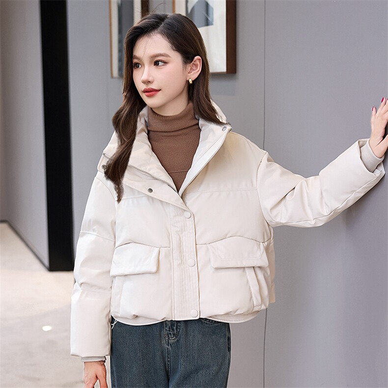 2024年冬季新款现货免洗柔软皮加厚立领面包服韩版设计感羽绒服,女装羽绒服,卡杰菲