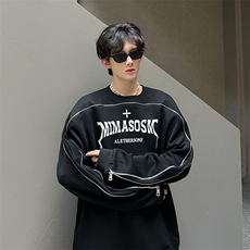 秋季港风宽松设计款休闲圆领卫衣潮外套XZ808B-WH090-P58，女装短外套，星座808B