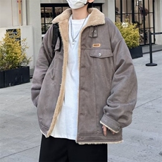 新款冬季美式复古羊羔绒棉衣男潮牌街头宽松情侣外套L2766-P90，男装棉衣，星座1008