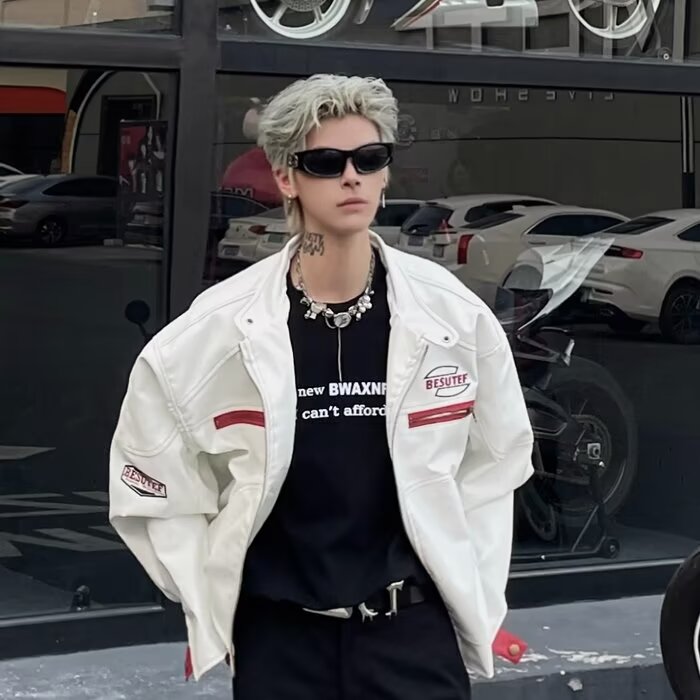 24新款潮机车服美式立领pu皮外套男女款工装夹克-PY855,男装夹克,星座1002-2