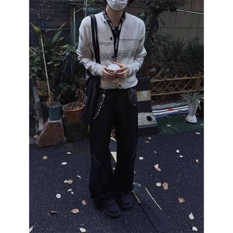 2025新款学院风开衫针织衫慵懒宽松上衣圆领提花毛衣男女,男装针织衫/毛衣,四季星座505