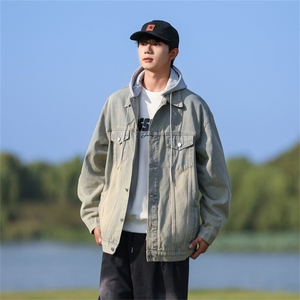 复古水洗连帽牛仔外套男春季新款潮牌痞帅工装夹克上衣JK1112-P80