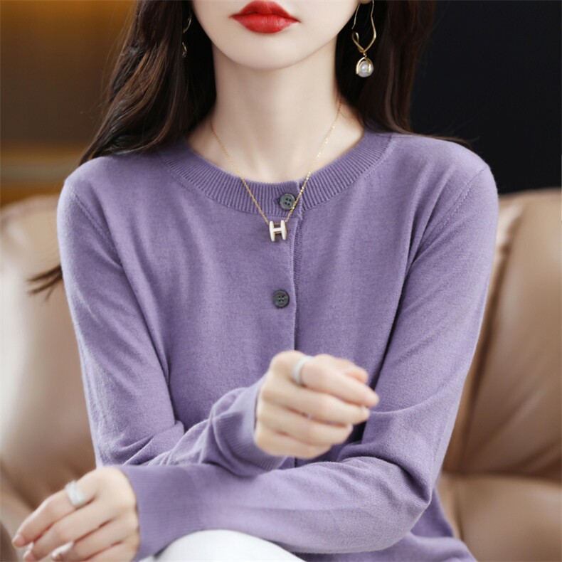 2025冬季羊绒衫女开衫衬衣领精致POLO领长袖毛衣羊毛打底针织衫,针织衫/毛衣,大美人包芯纱店
