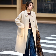 2025年冬季中长款高端羊毛呢子大衣双面羊绒毛呢外套，女装双面呢大衣，简韵佳