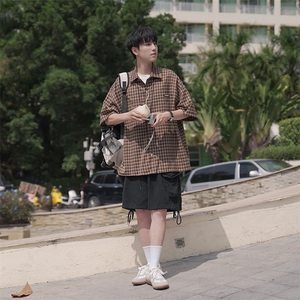 复古衬衫港风日系衬衫短袖外套翻领B225-C6060-P70-X88图片