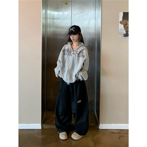 美式高街印花开衫连帽卫衣男女秋冬季新款潮牌宽松情侣拉链外套图片