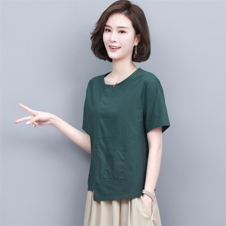 亚麻女高端棉麻2025新款女士T恤年轻款高端中年妈妈,女装T恤,璐依舞