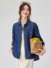 2026早春新款复古蓝牛仔衬衫女宽松显瘦双口袋衬衣百搭叠穿韩系，女装衬衫，艾米