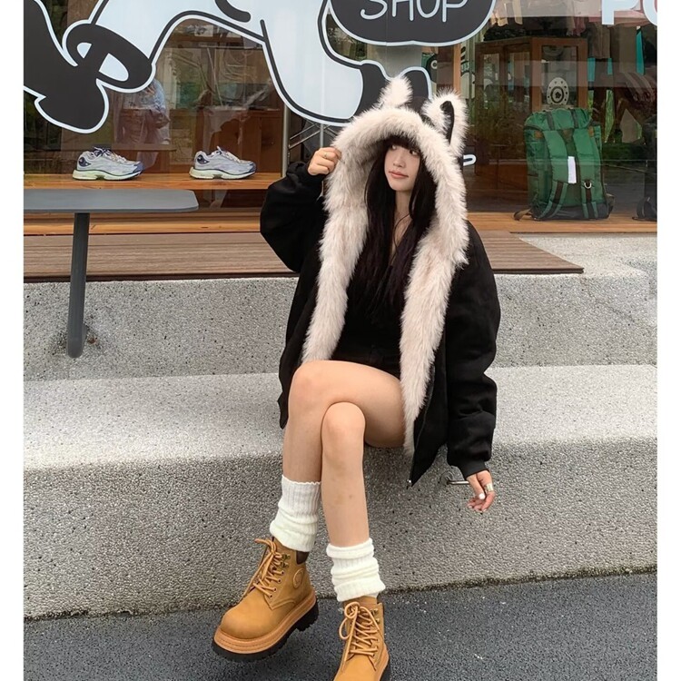 黑色毛领棉服厚外套女2025冬装新款超好看复古座山雕夹棉衣,男装棉衣,星座218-8