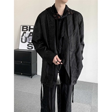 秋装复古新中式飘带山本耀司叠层长袖衬衫刺绣复古外套道袍汉服，男装衬衫，星座909