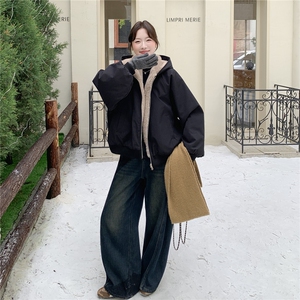 韩系工装风连帽派克服羊羔毛绒外套女冬2025新款保暖加厚加绒外套图片