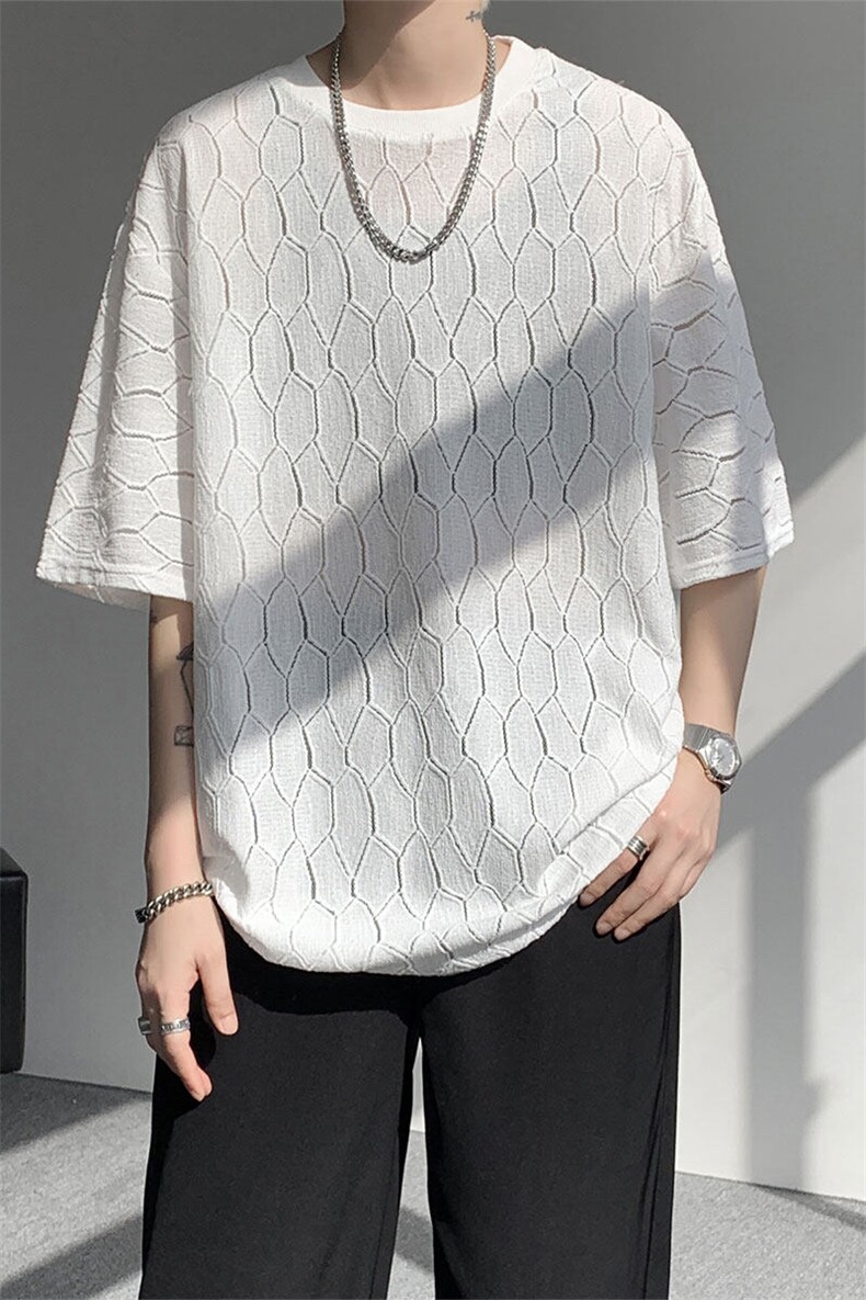现货T10130-特p30控58高品质面料镂空痞帅大码圆领短袖T恤衫,男装T恤,电商A059