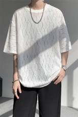 现货T10130-特p30控58高品质面料镂空痞帅大码圆领短袖T恤衫，男装T恤，电商A059