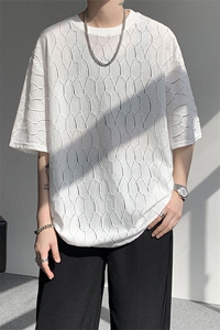 现货 T10130-特p30 控58 高品质面料镂空痞帅大码圆领短袖T恤衫图片