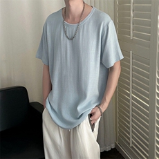 夏季质感亚麻短袖T恤男凉爽透气大码现货A351-M01-P40蓝灰色P45，男装T恤，电商A351