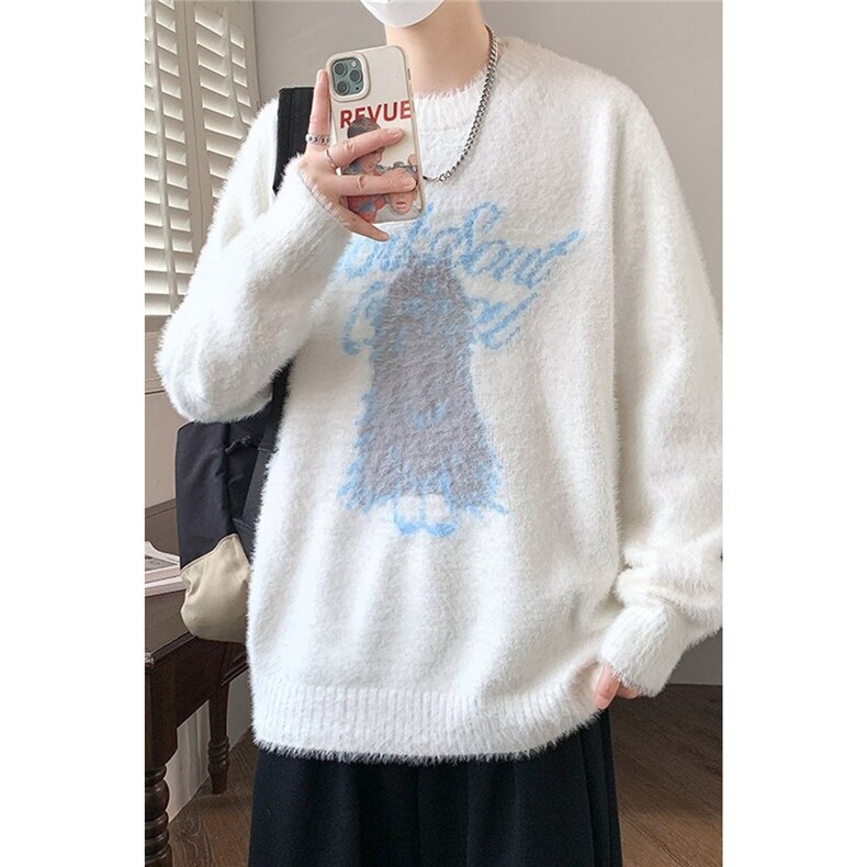 25760-P50秋冬新款圆领毛衣男士针织衫卡通提花宽松打底衫外套,男装T恤,电商D310B