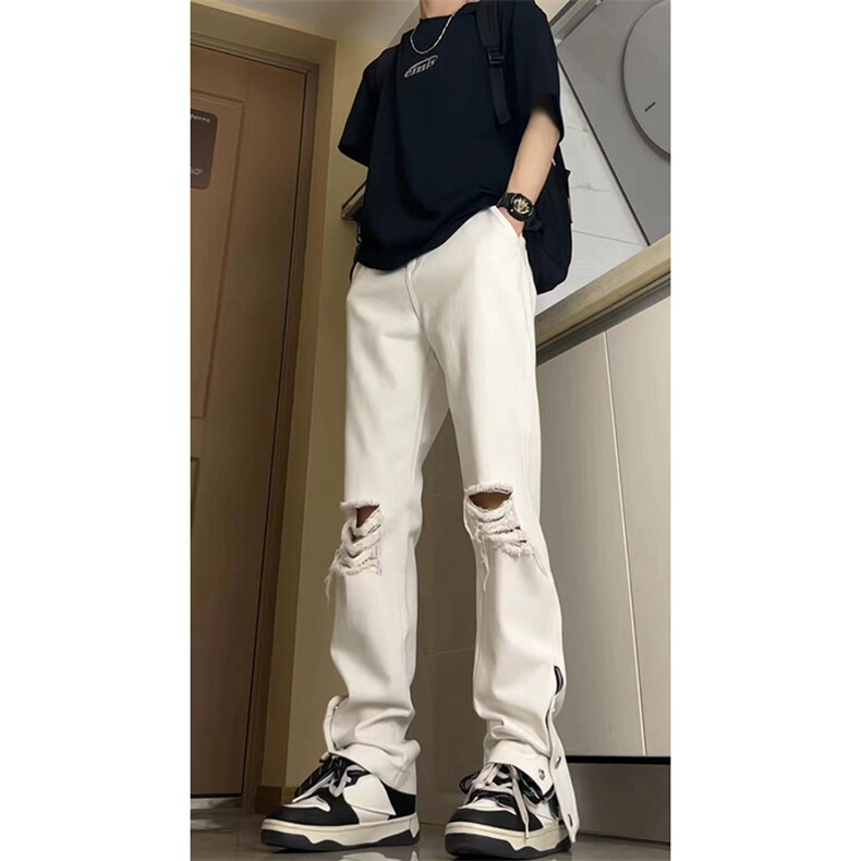 美式高街ins小众拉链hiphop排扣破洞休闲牛仔裤货号K642P60控78,男装牛仔裤,电商A063