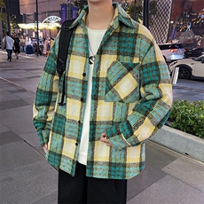港风夜景男士大码休闲格子毛呢衬衫加厚男士外dsa012jk100p100，男装衬衫，星座415A（原A012）