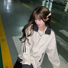 抖音得物高品质26春装美式高街重磅结构拼接织带立领卫衣外套CM42，女装短外套，电商A486