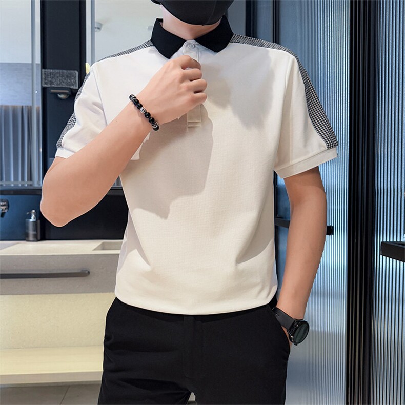 2025夏季数据款新款短袖T恤千鸟格织带设计翻领Polo衫B9713-P48,男装T恤,电商D342