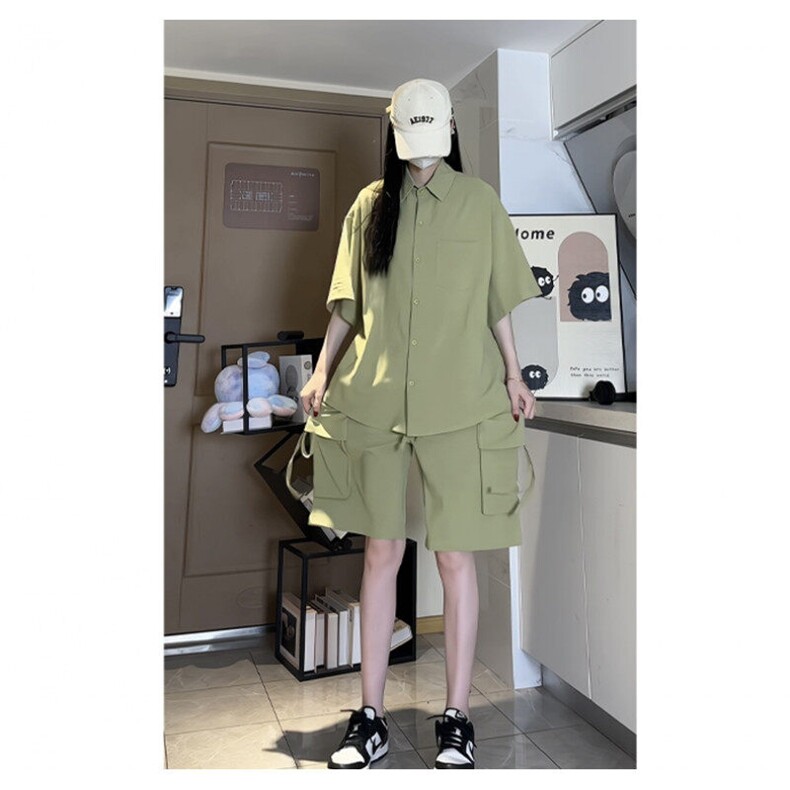 现货批价50YK86005冰丝衬衫短袖短裤夏装休闲运动套装男,男装牛仔裤,电商A086-1