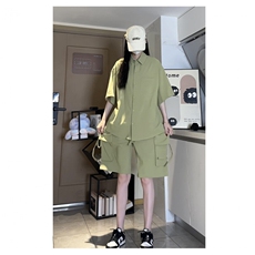 现货批价50YK86005冰丝衬衫短袖短裤夏装休闲运动套装男，男装牛仔裤，电商A086-1