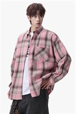 衬衫男春季新款港风宽松磨毛大码格子长袖衬衣CS606-特P28，男装衬衫，星座214-3